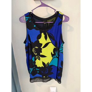 Worthington Blue Yellow Floral Tank Top L